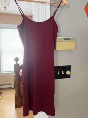 Women's Burgundy Slip Dress - Minimal Spaghetti Strap Style